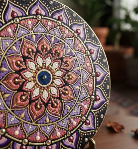 مینی تابلوی ماندالای برجسته طرح چرخ نور