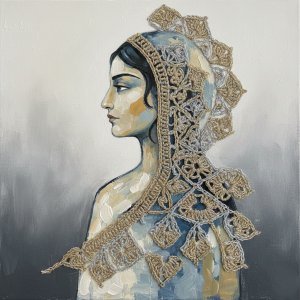 تابلو میکس‌ مدیا طرح خاتون خاکستری